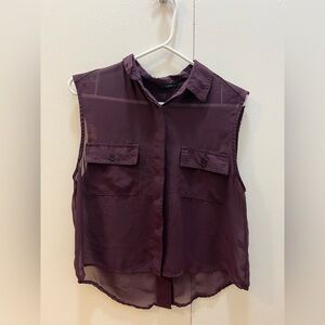Sheer Sleeveless Button-Up Blouse